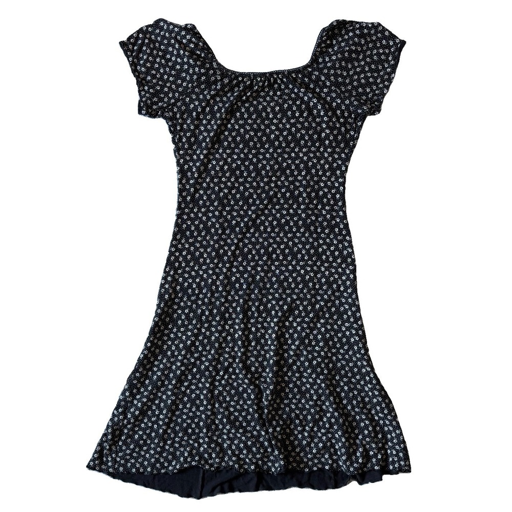 Vintage 90s Pimkie Short Dress S Black Ditsy Floral Milkmaid Coquette Babydoll - Picture 2 of 11